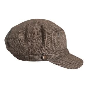D&Y Brown Herringbone Cadet Cap Military Style Newsboy Hat Unisex